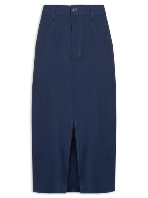 Saia Midi Com Bolso E Fenda – Azul