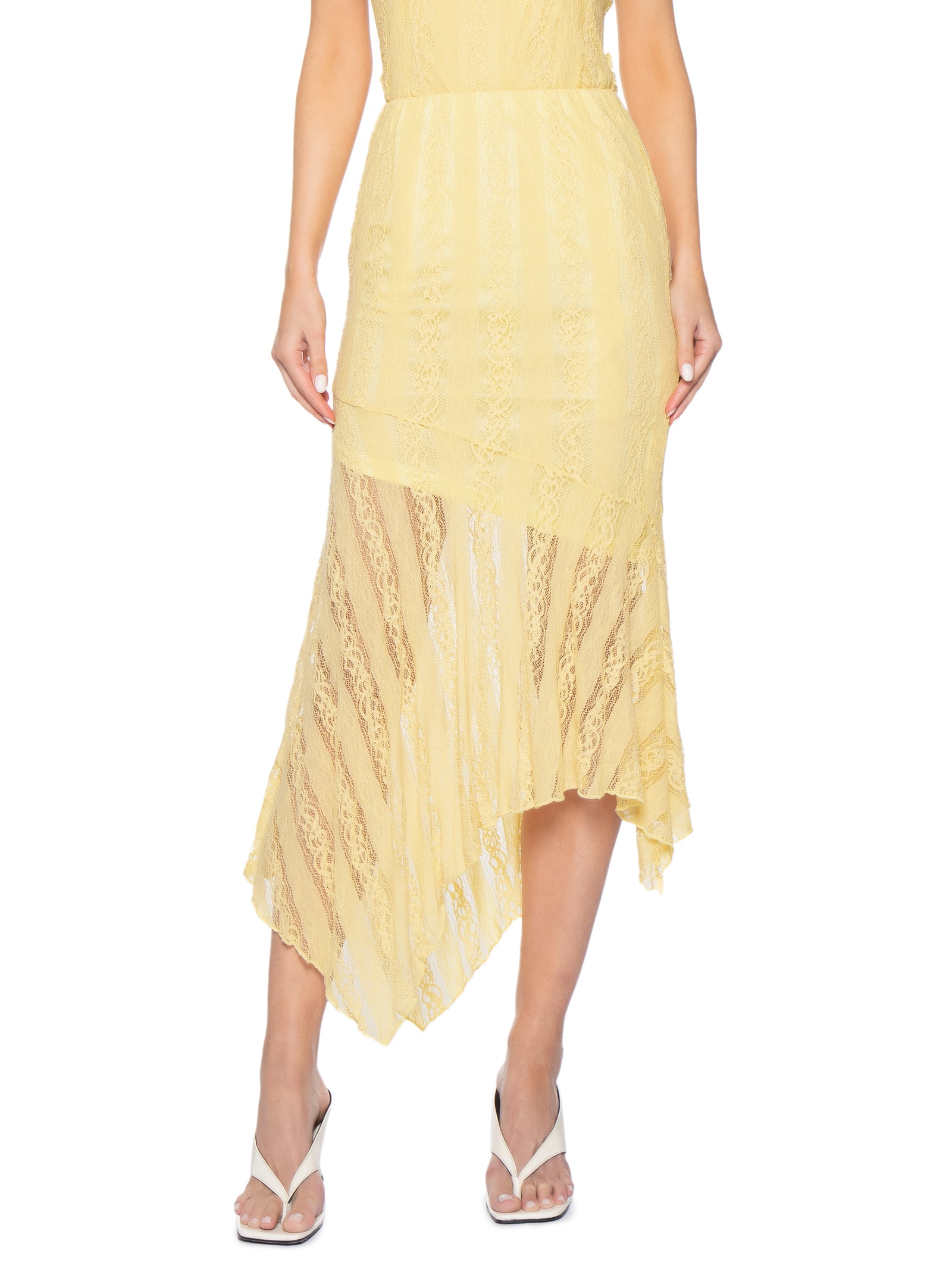 Saia Midi com Detalhes em Renda Amarelo Market 33