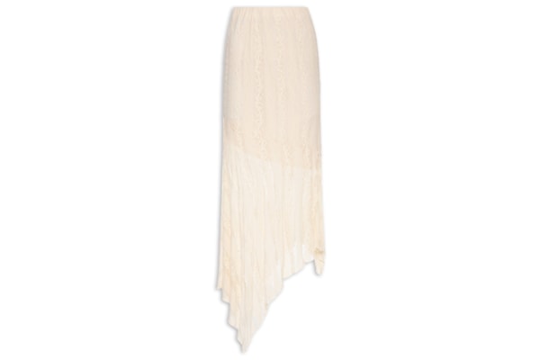 Saia Midi com Detalhes em Renda - Bege