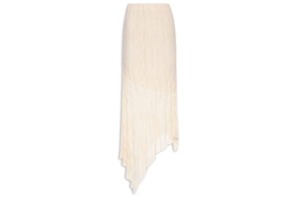 Saia Midi com Detalhes em Renda - Bege