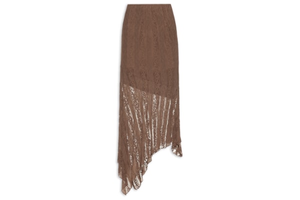 Saia Midi com Detalhes em Renda - Marrom