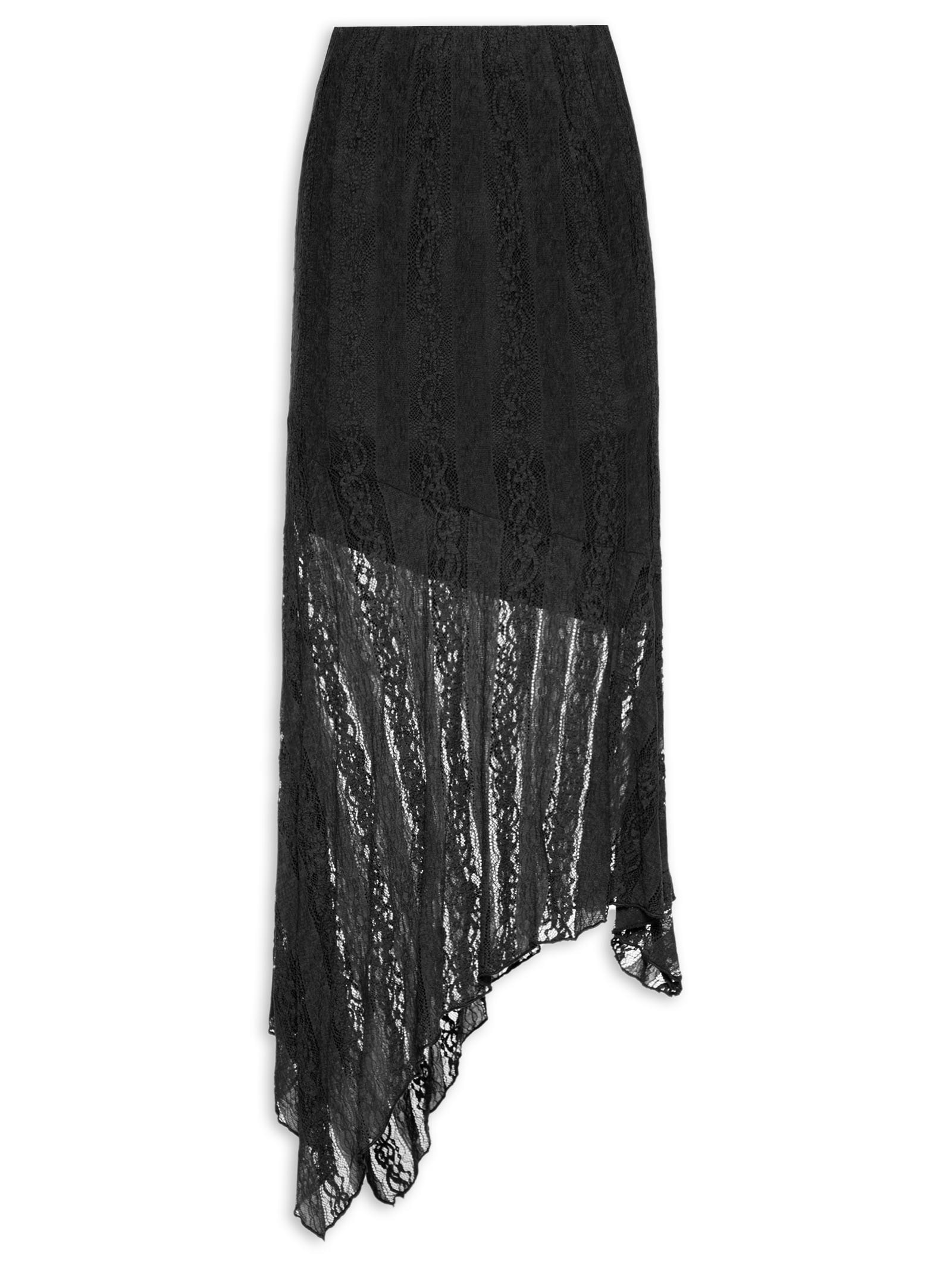 Saia Midi com Detalhes em Renda Preto Market 33