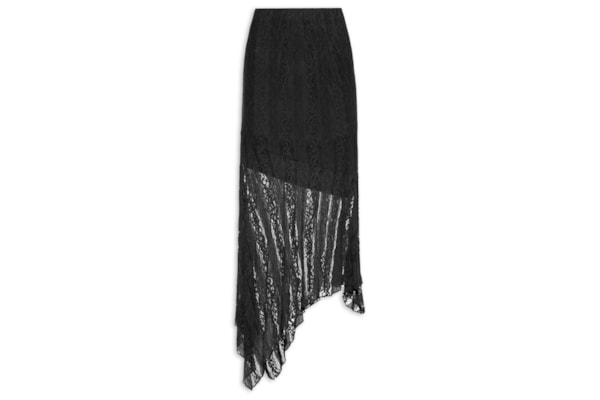Saia Midi com Detalhes em Renda - Preto