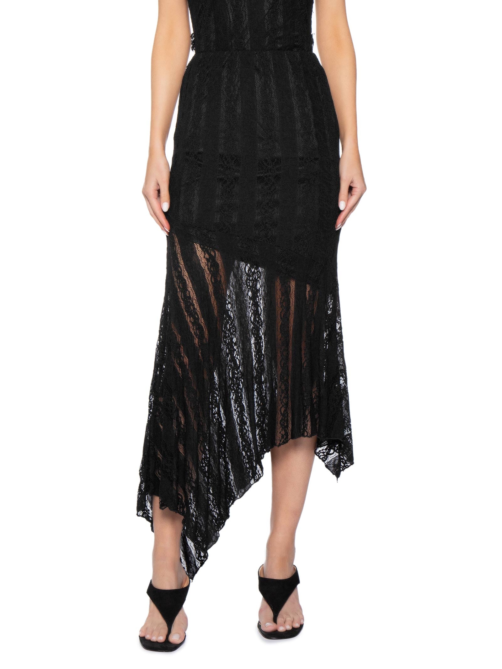 Saia Midi com Detalhes em Renda Preto Market 33