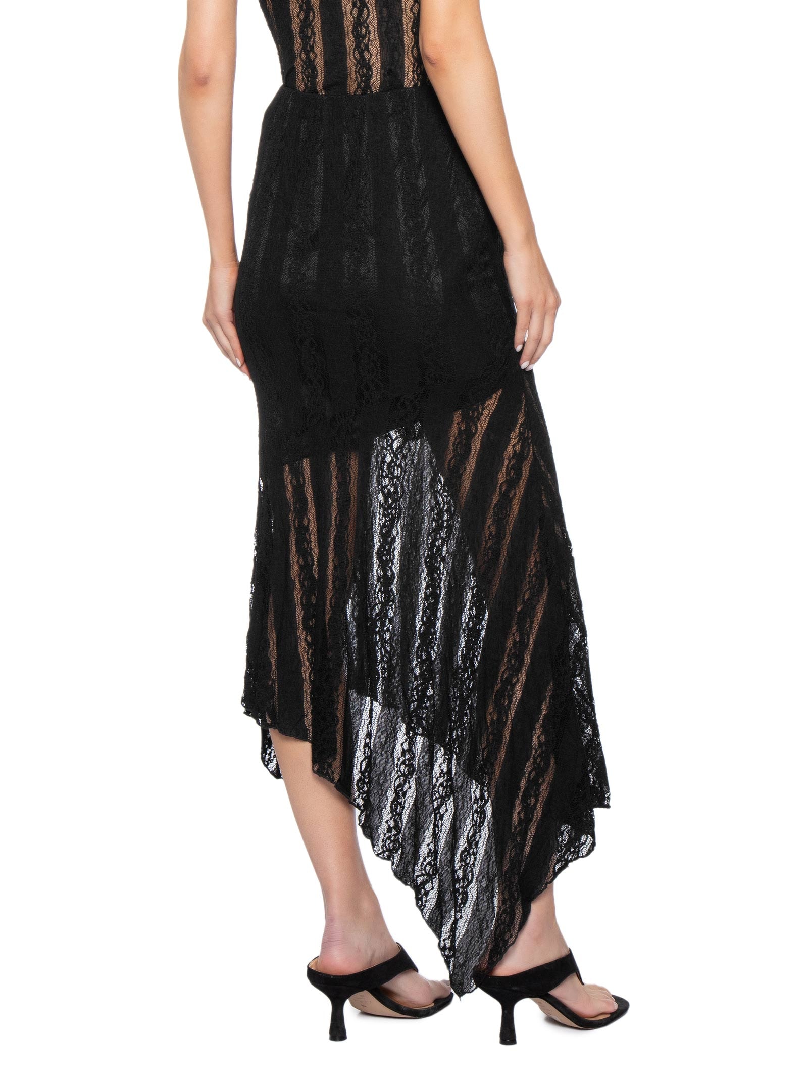 Saia Midi com Detalhes em Renda Preto Market 33