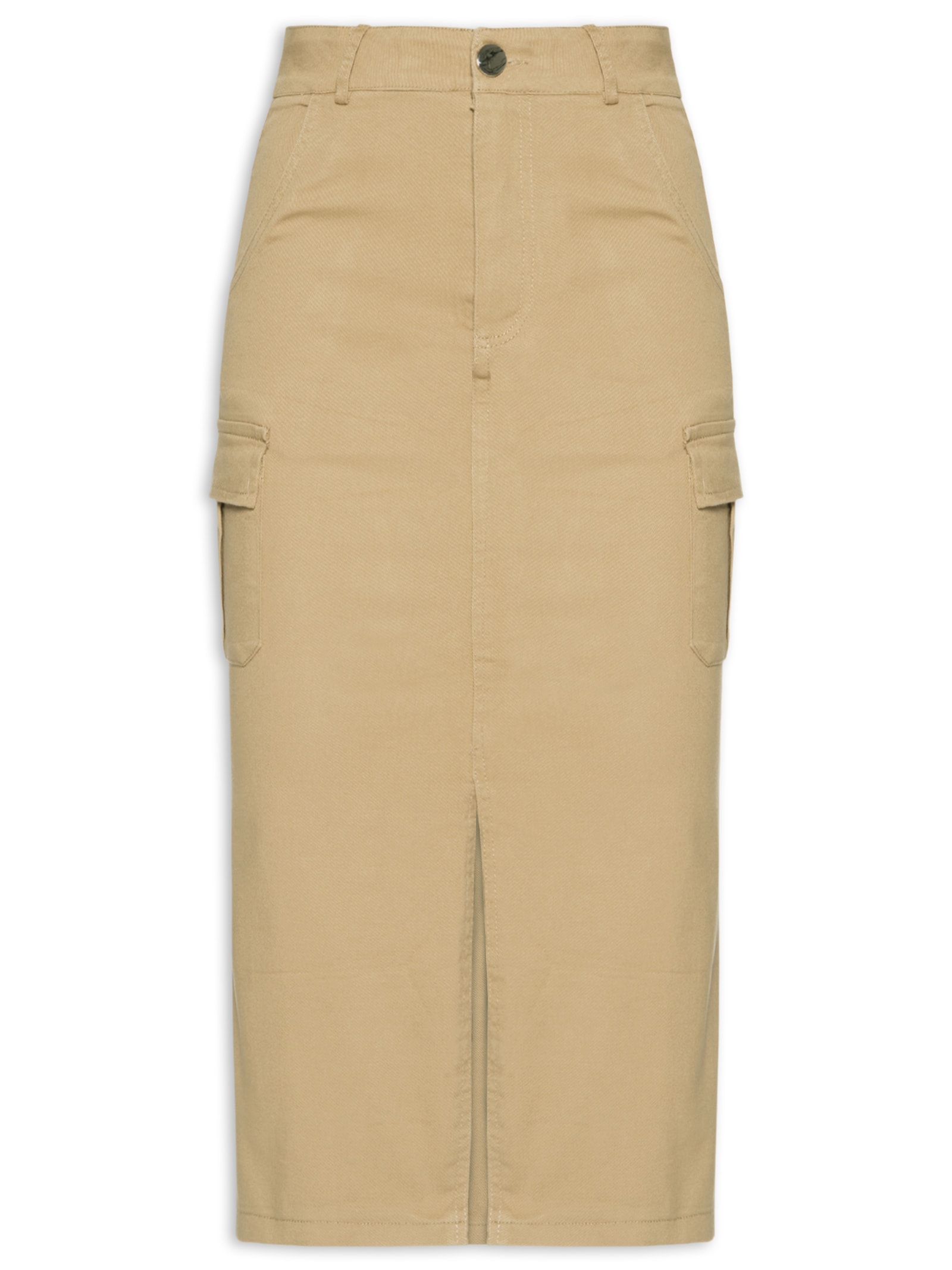 Saia Midi Com Fenda Bege Basiq