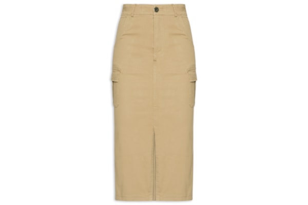 Saia Midi Com Fenda - Bege