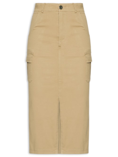 Saia Midi Com Fenda – Bege