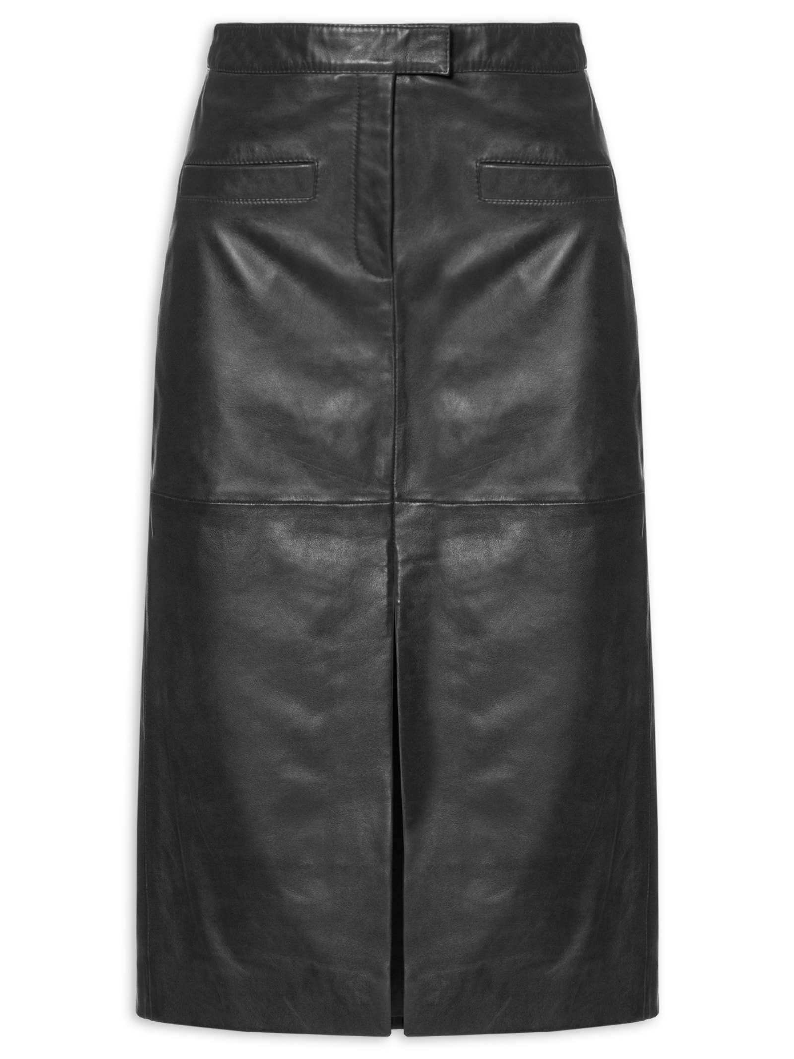 Saia Midi Com Fenda Em Couro Vermelho '2Essential