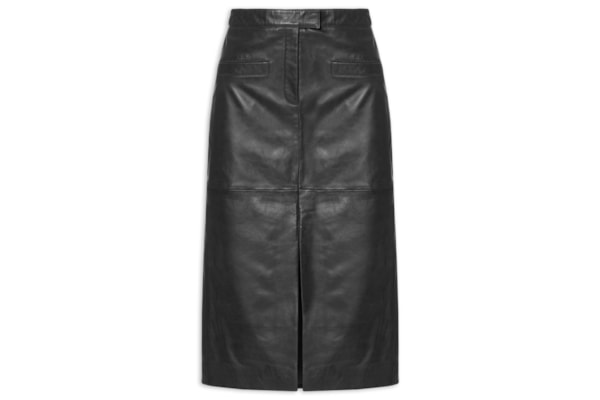 Saia Midi Com Fenda Em Couro - Vermelho