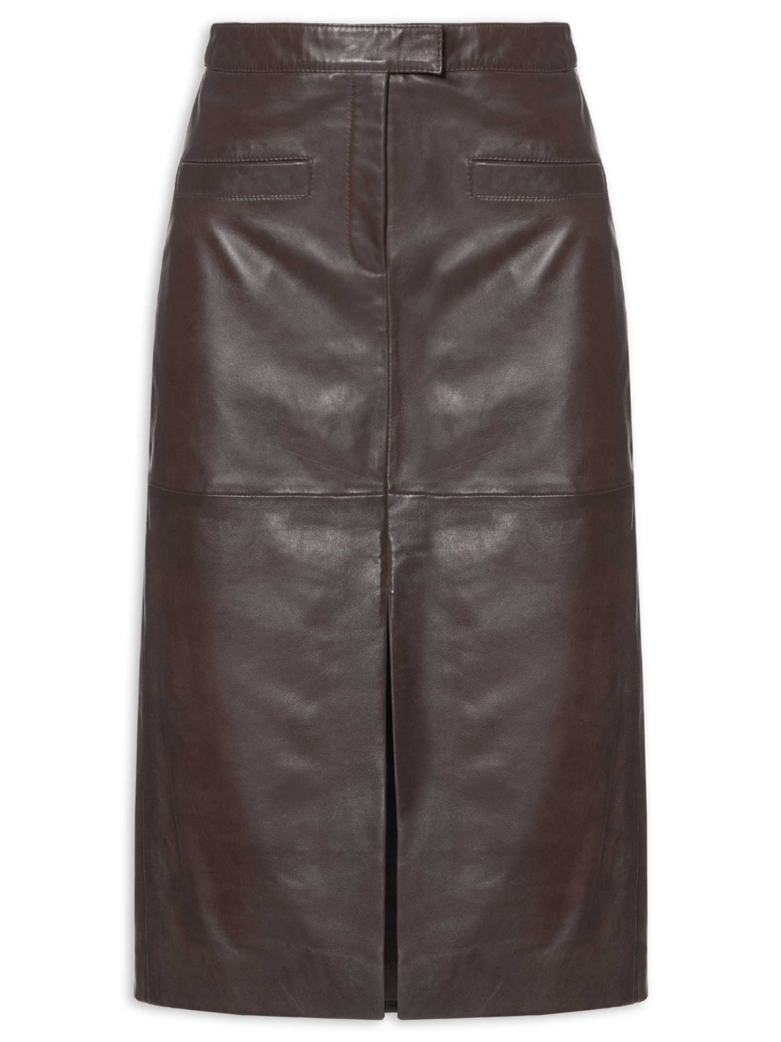 Saia Midi Com Fenda Em Couro Vermelho '2Essential