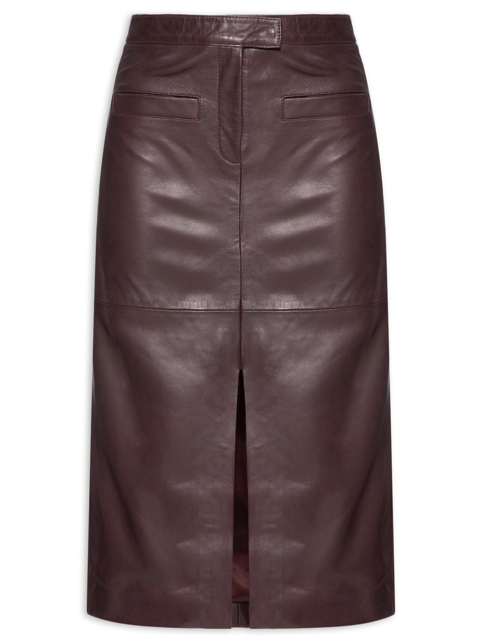 Saia Midi Com Fenda Em Couro Vermelho '2Essential