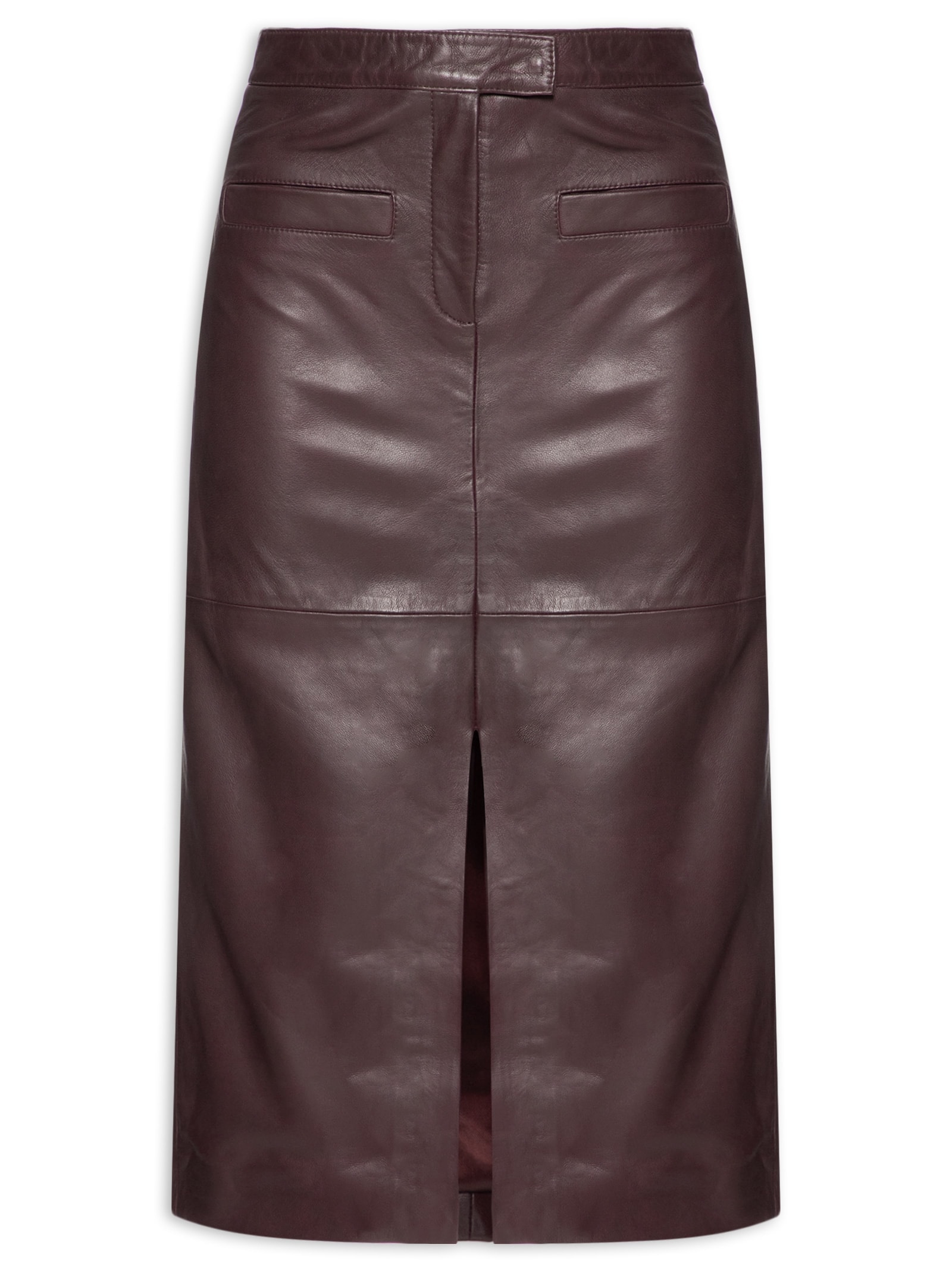 Saia Midi Com Fenda Em Couro Vermelho '2Essential