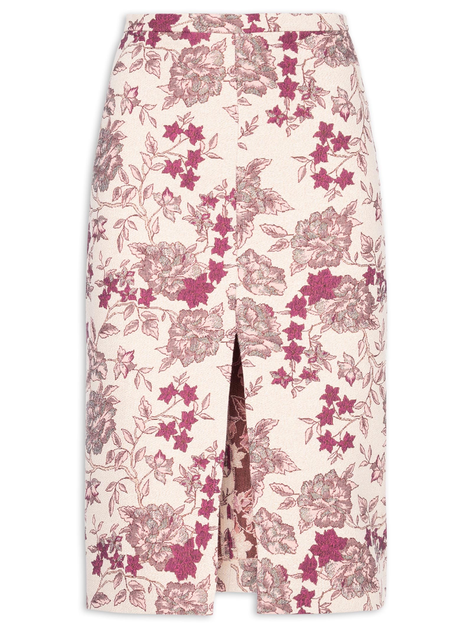 Saia Midi Com Fenda Em Jacquard Rosa '2Essential