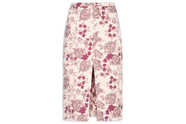 Saia Midi Com Fenda Em Jacquard - Rosa