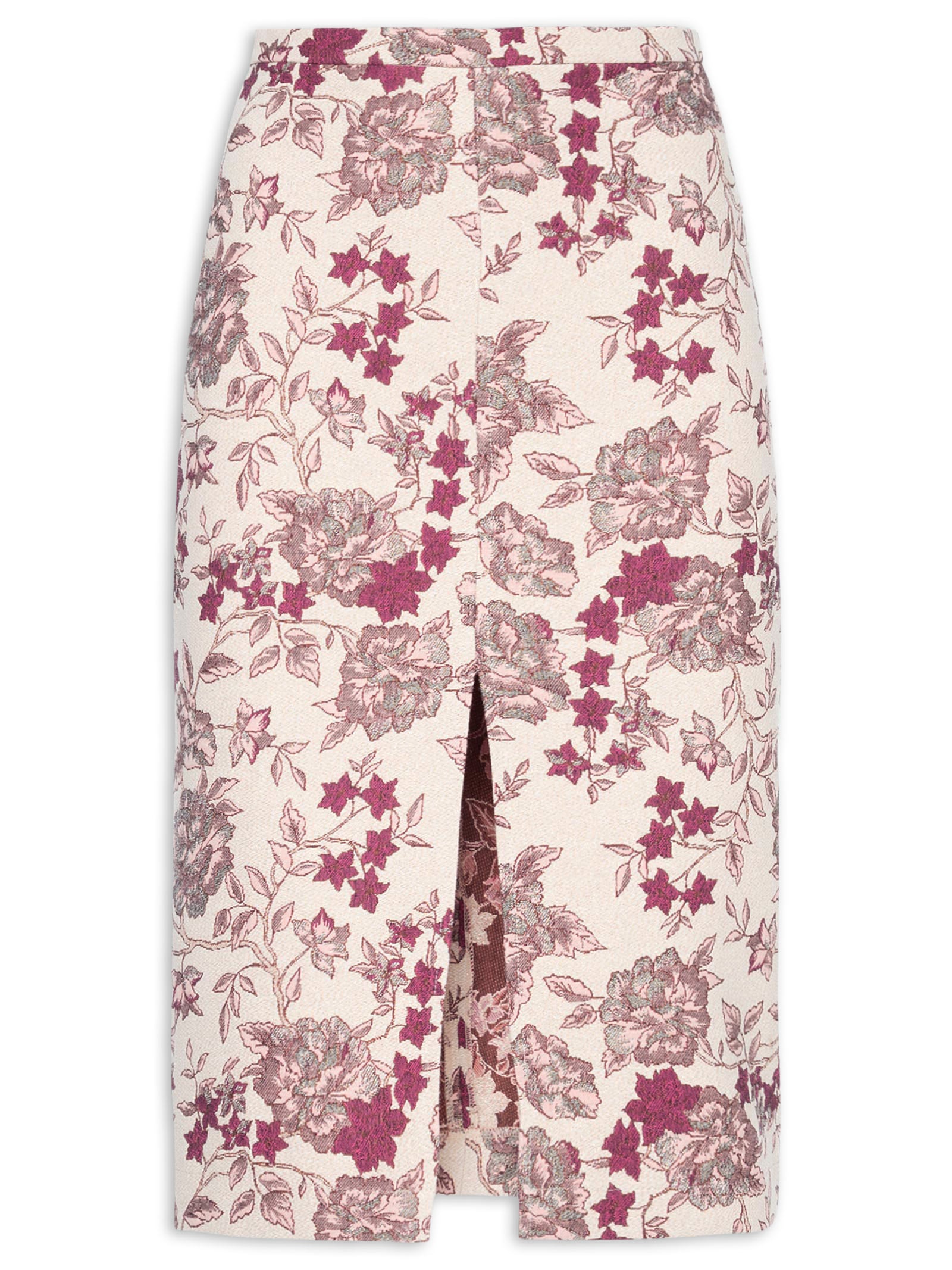Saia Midi Com Fenda Em Jacquard Rosa '2Essential