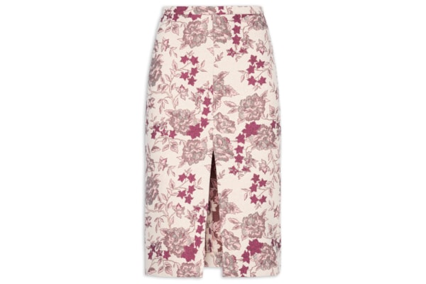 Saia Midi Com Fenda Em Jacquard - Rosa