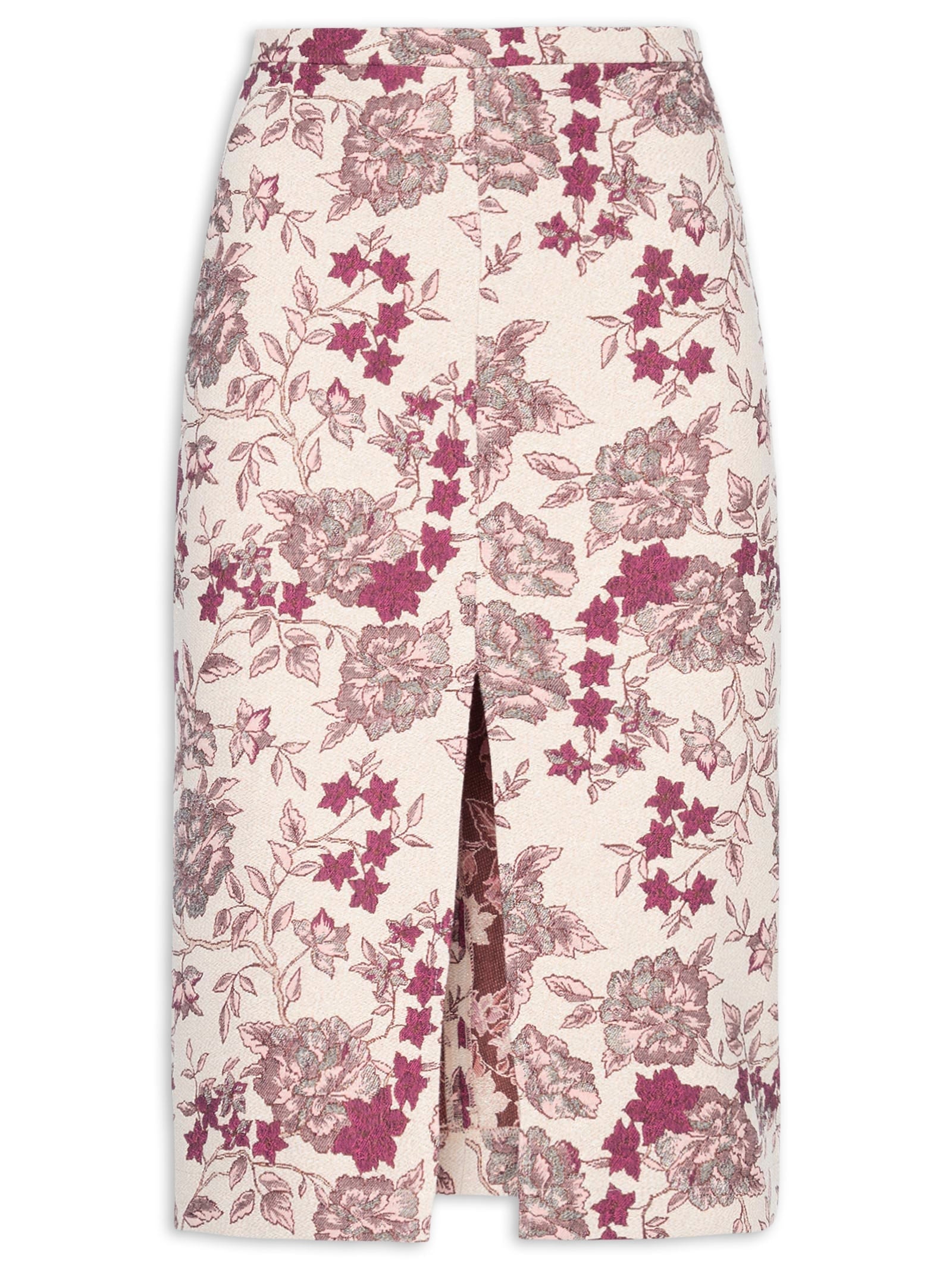 Saia Midi Com Fenda Em Jacquard Rosa '2Essential