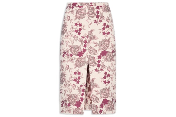 Saia Midi Com Fenda Em Jacquard - Rosa