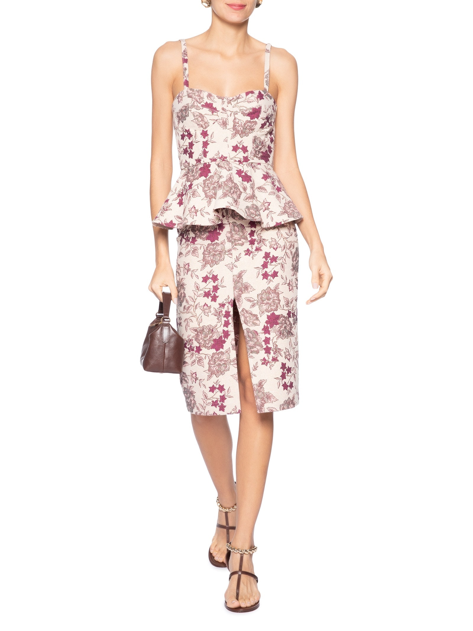 Saia Midi Com Fenda Em Jacquard Rosa '2Essential