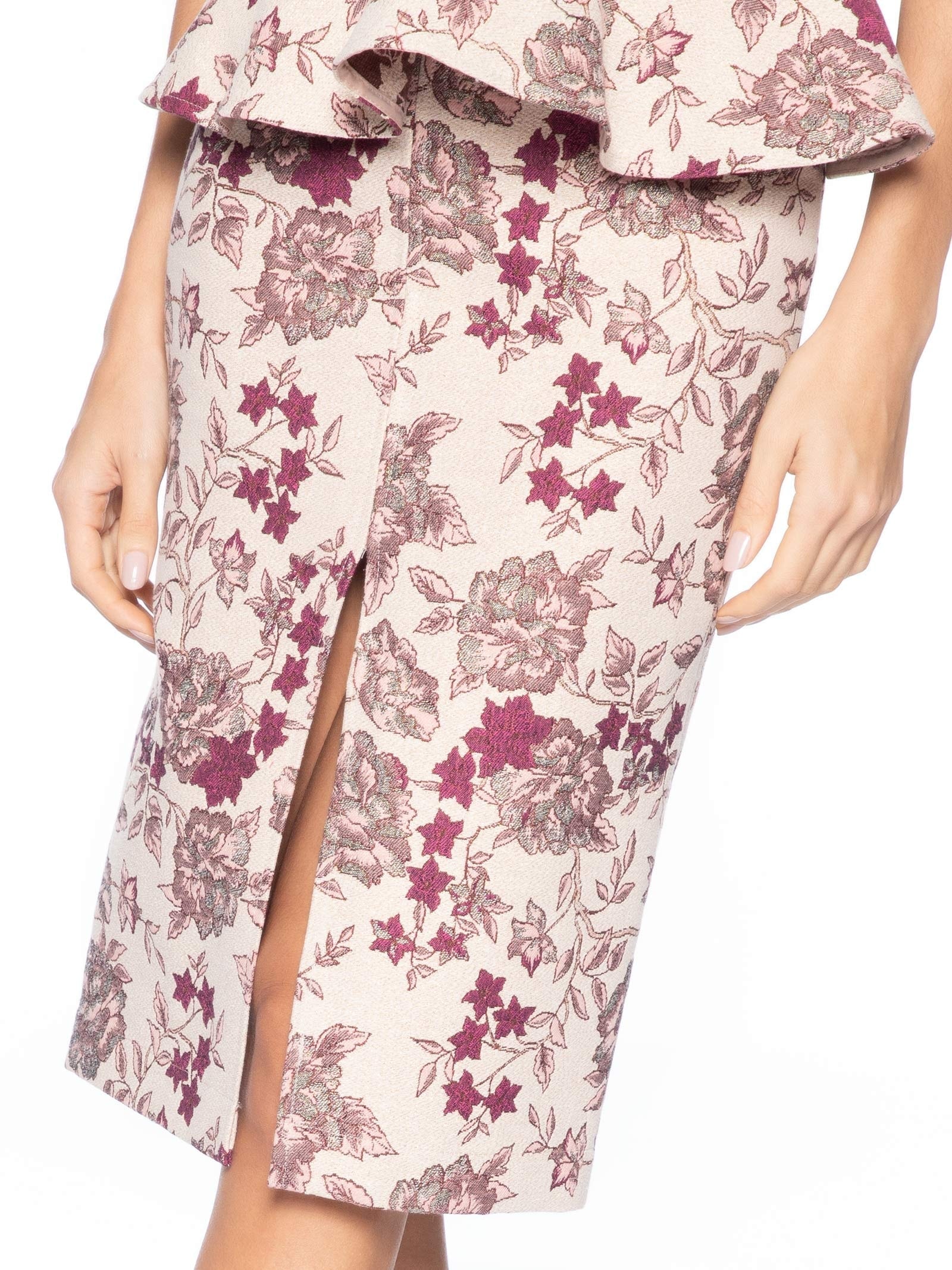 Saia Midi Com Fenda Em Jacquard Rosa '2Essential
