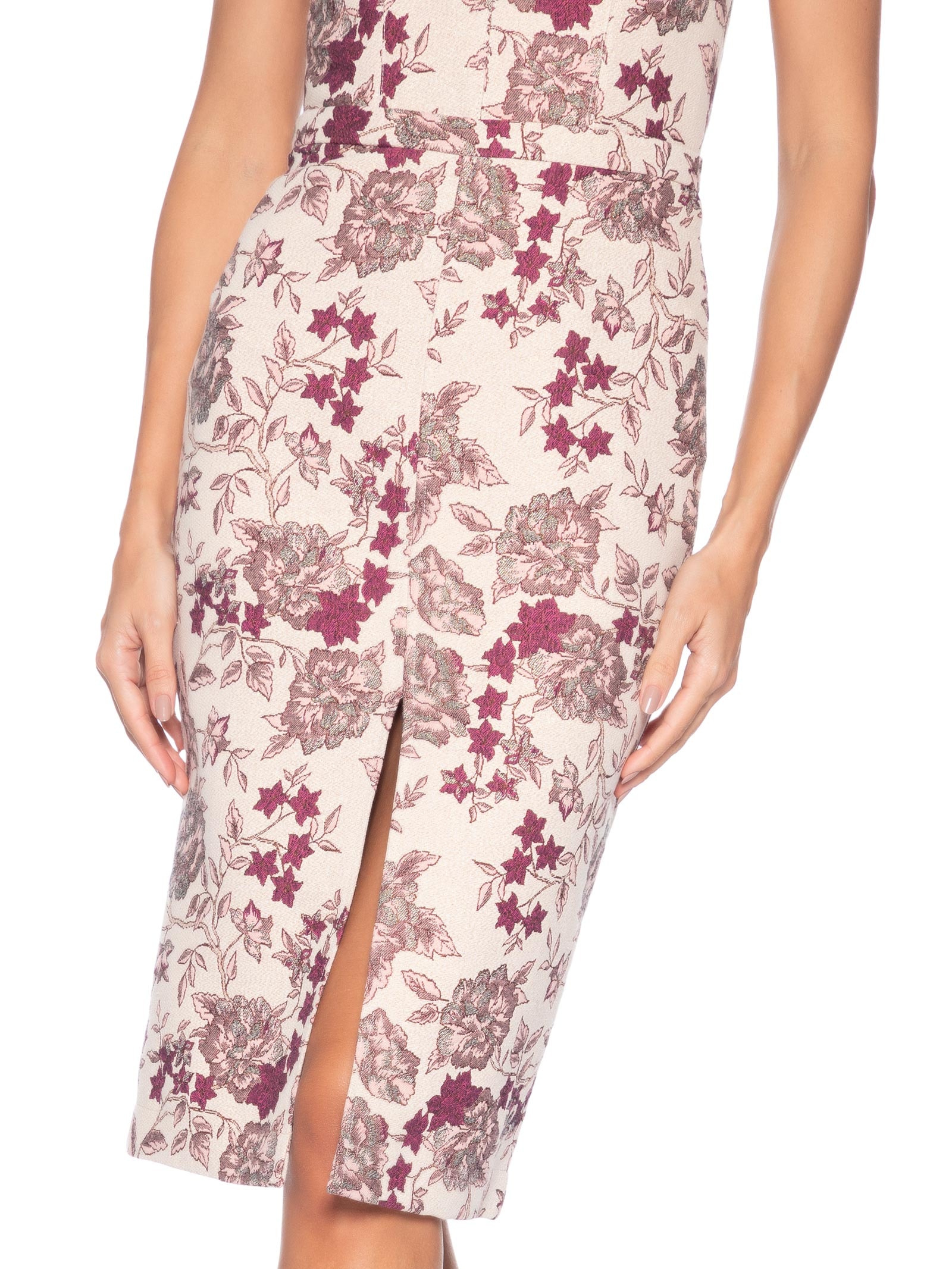Saia Midi Com Fenda Em Jacquard Rosa '2Essential