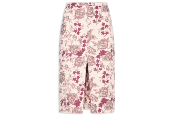 Saia Midi Com Fenda Em Jacquard - Rosa