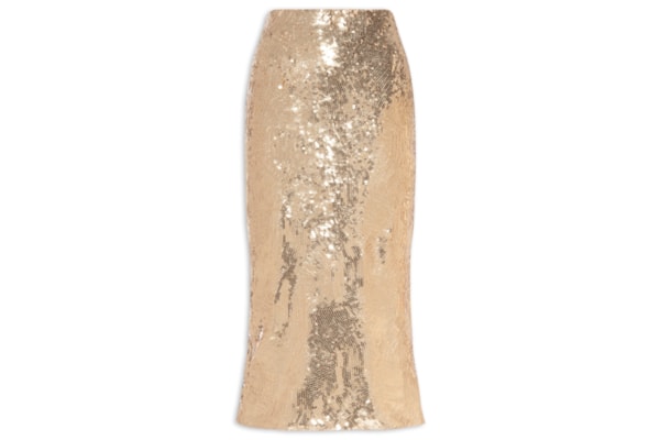 Saia Midi Com Fenda em Paetê - Dourado