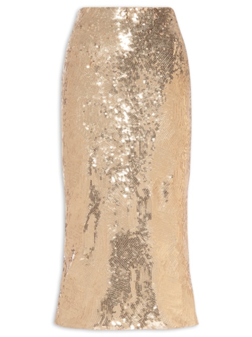 Saia Midi Com Fenda em Paetê - Dourado