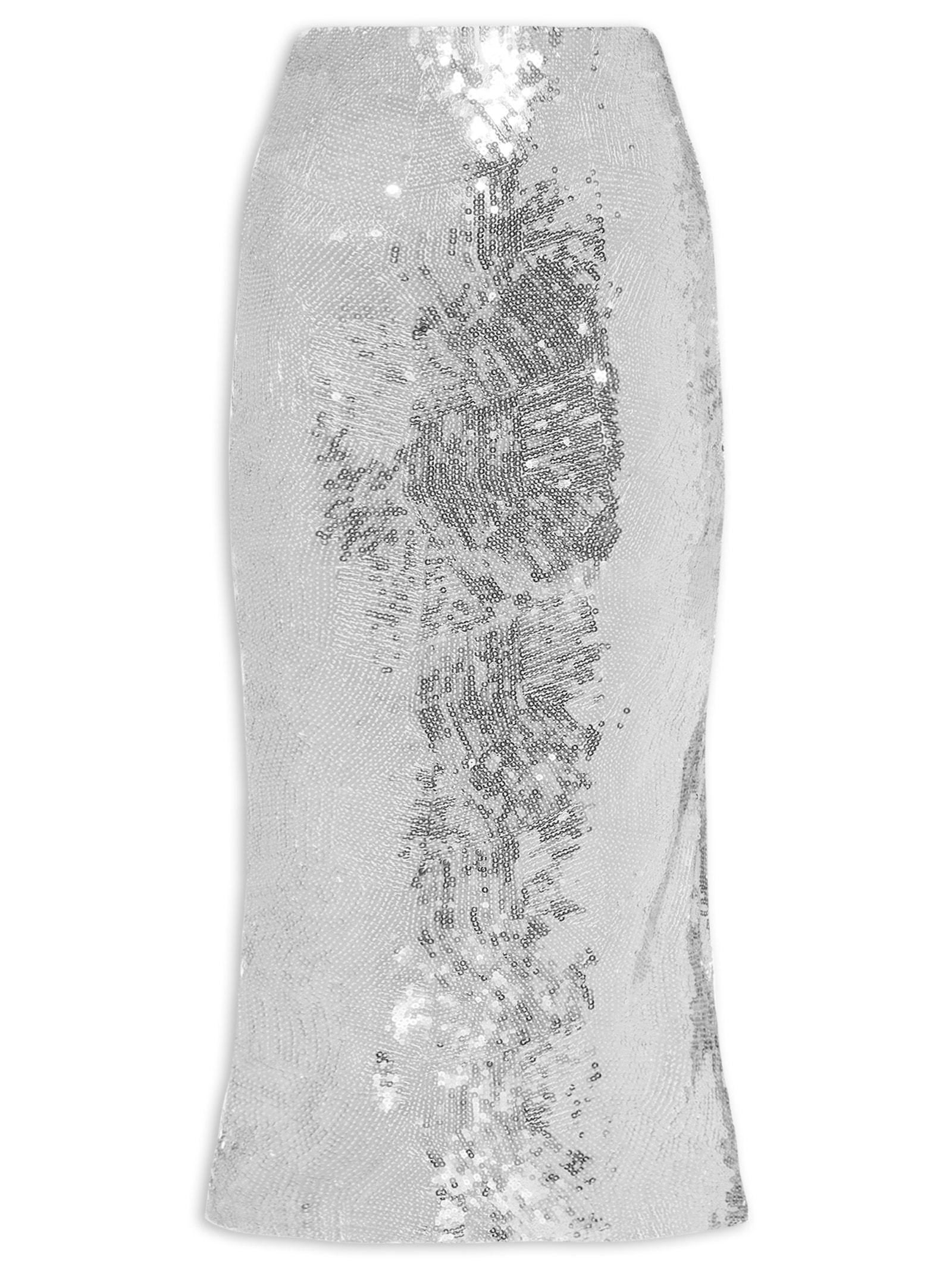 Saia Midi Com Fenda em Paetê Prateado '2Essential