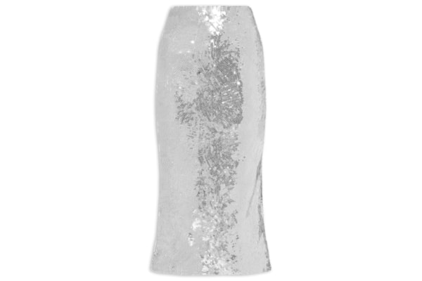 Saia Midi Com Fenda em Paetê - Prateado