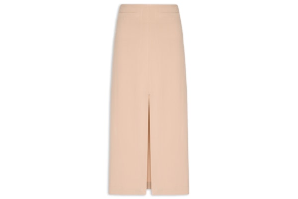 Saia Midi Com Fenda Frontal Em Crepe - Bege