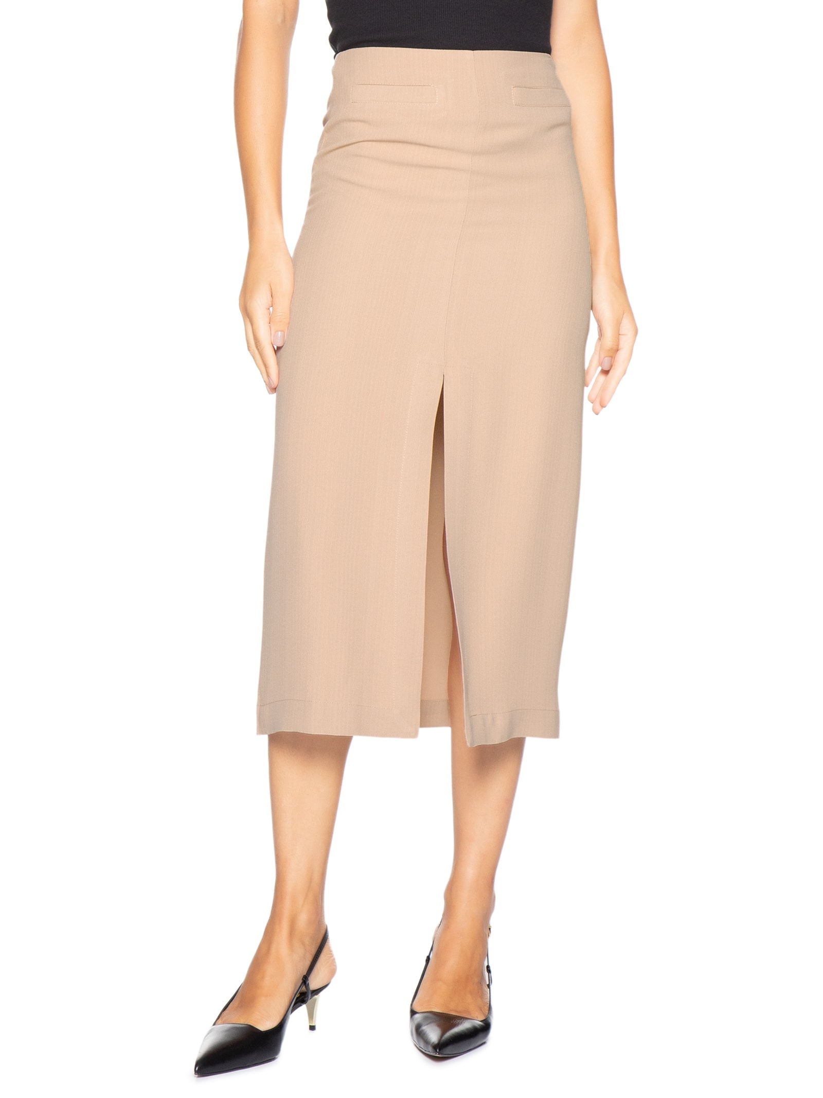 Saia Midi Com Fenda Frontal Em Crepe Bege '2Essential