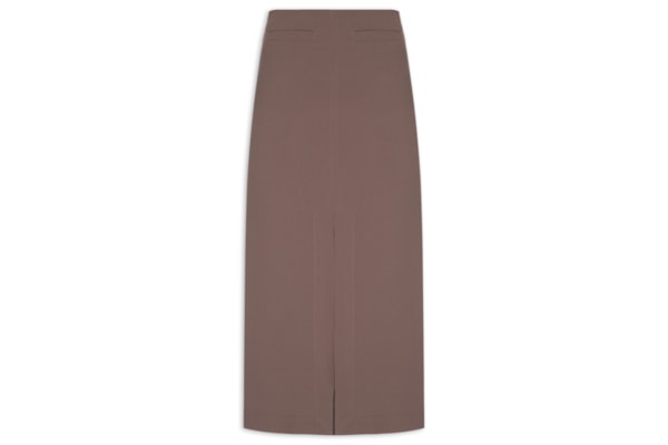 Saia Midi Com Fenda Frontal Em Crepe - Marrom
