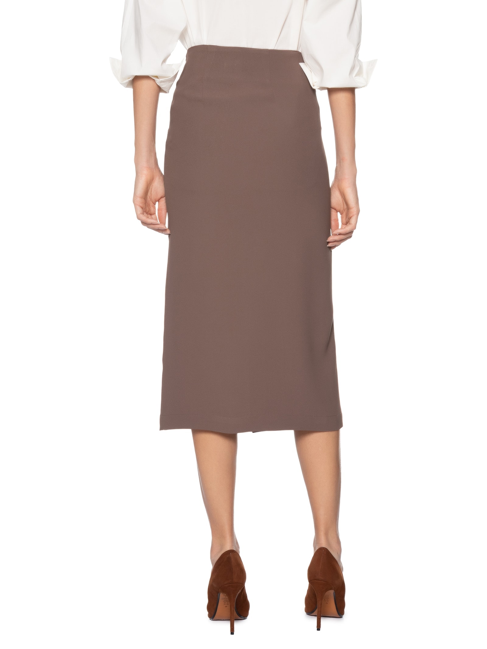 Saia Midi Com Fenda Frontal Em Crepe Marrom '2Essential