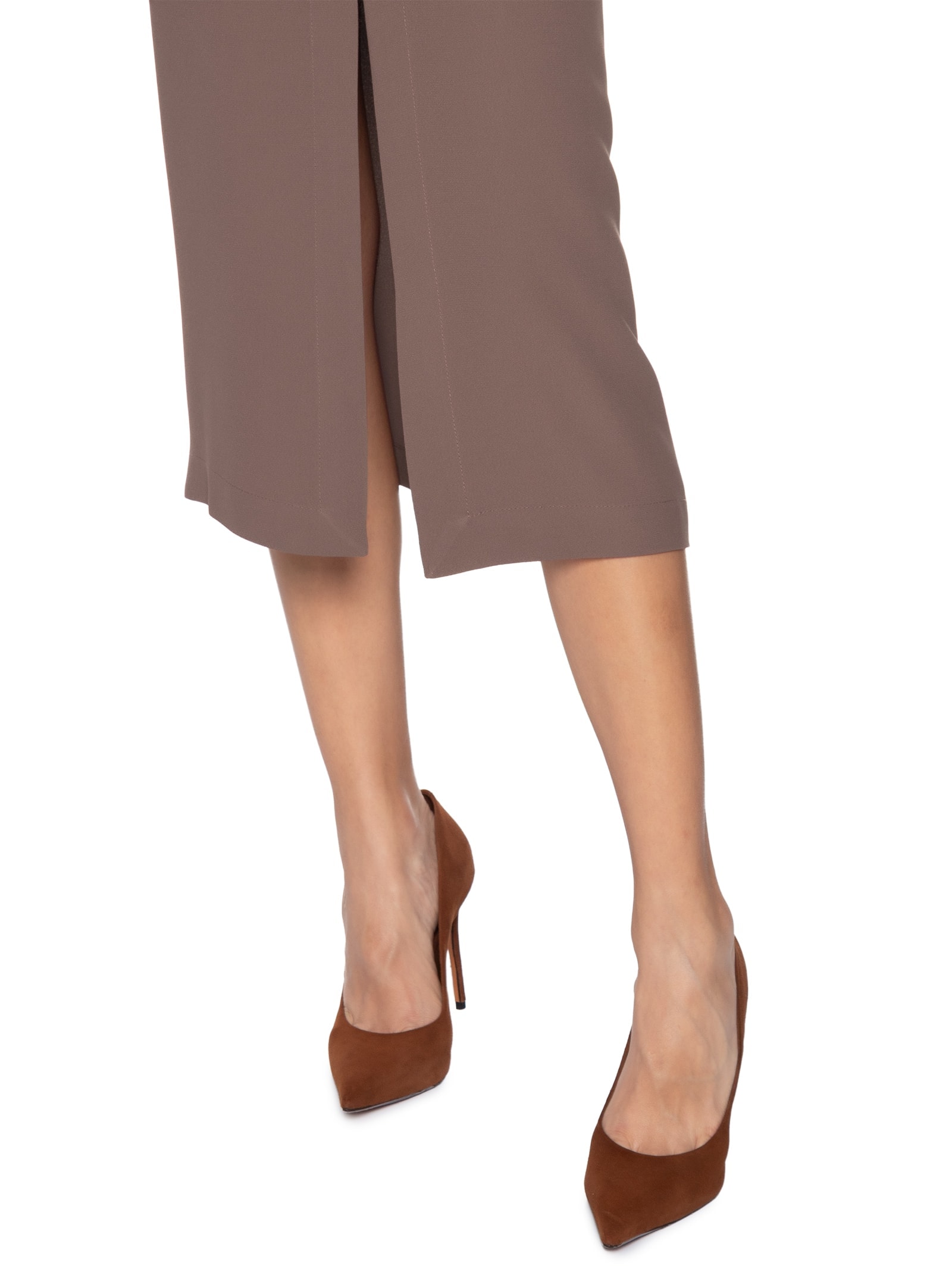 Saia Midi Com Fenda Frontal Em Crepe Marrom '2Essential