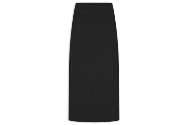 Saia Midi Com Fenda Frontal Em Crepe - Preto