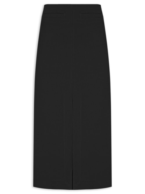 Saia Midi Com Fenda Frontal Em Crepe - Preto