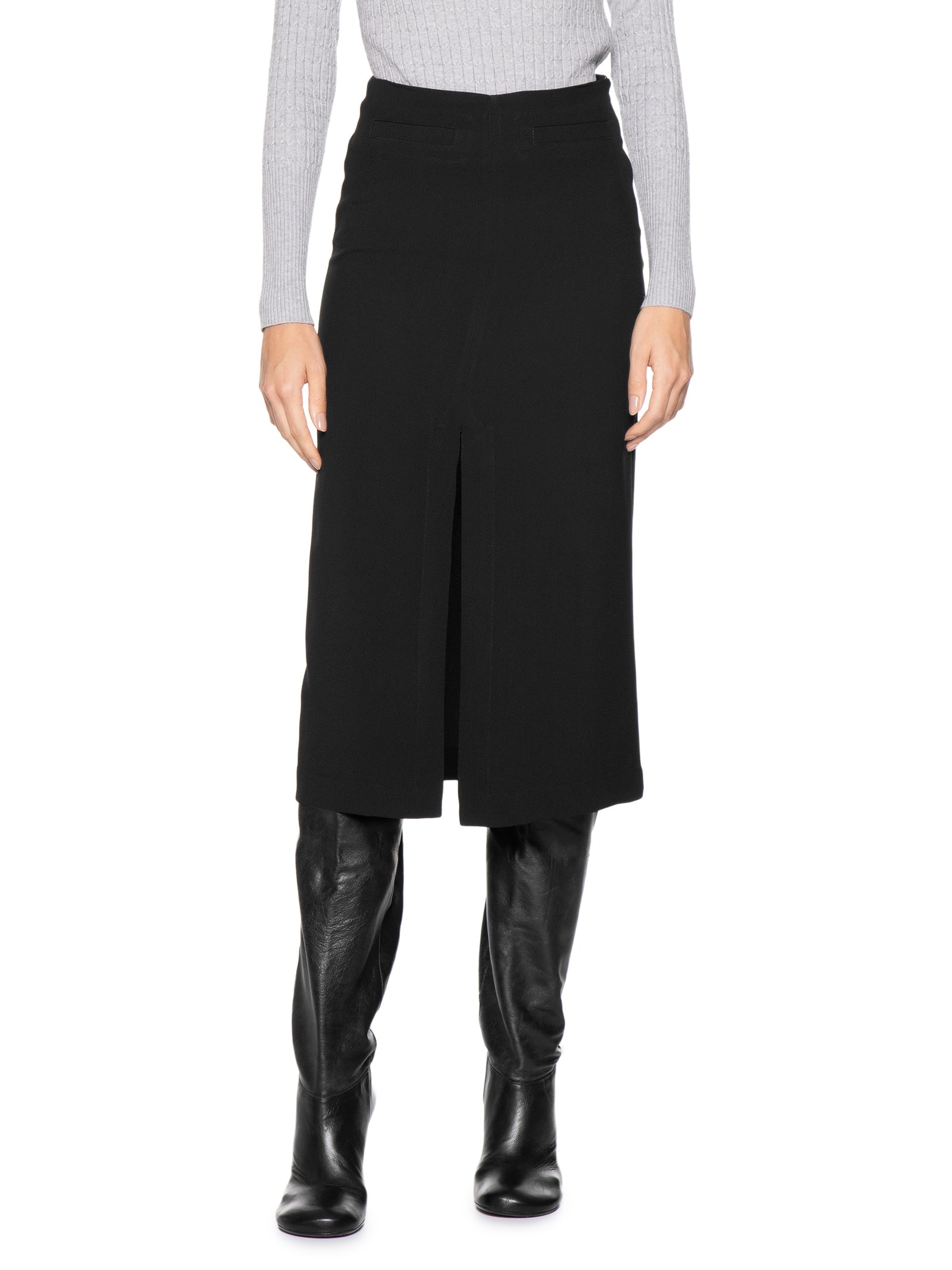 Saia Midi Com Fenda Frontal Em Crepe Preto '2Essential