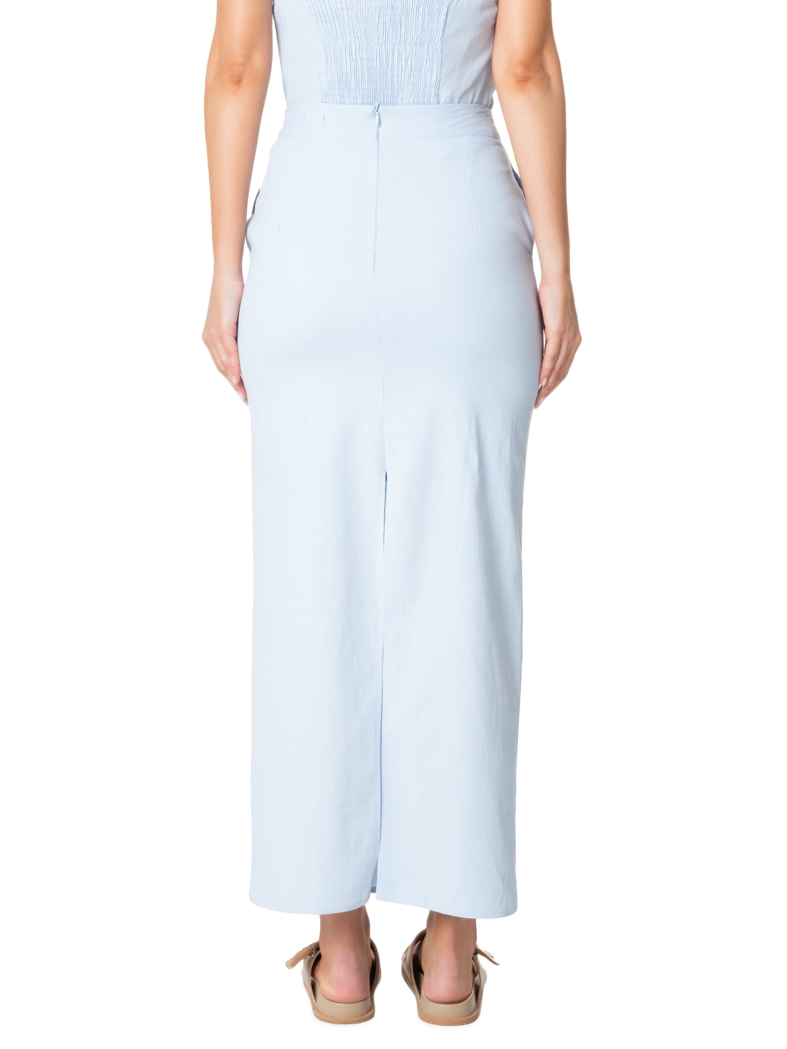 Saia Midi Com Fenda Nas Costas Azul Basiq