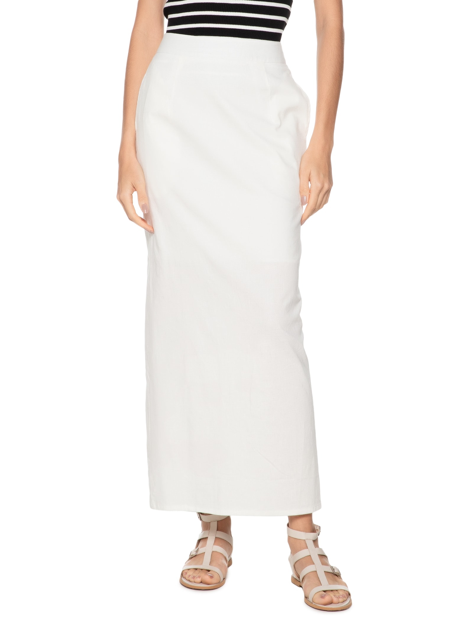Saia Midi Com Fenda Nas Costas Off White Basiq