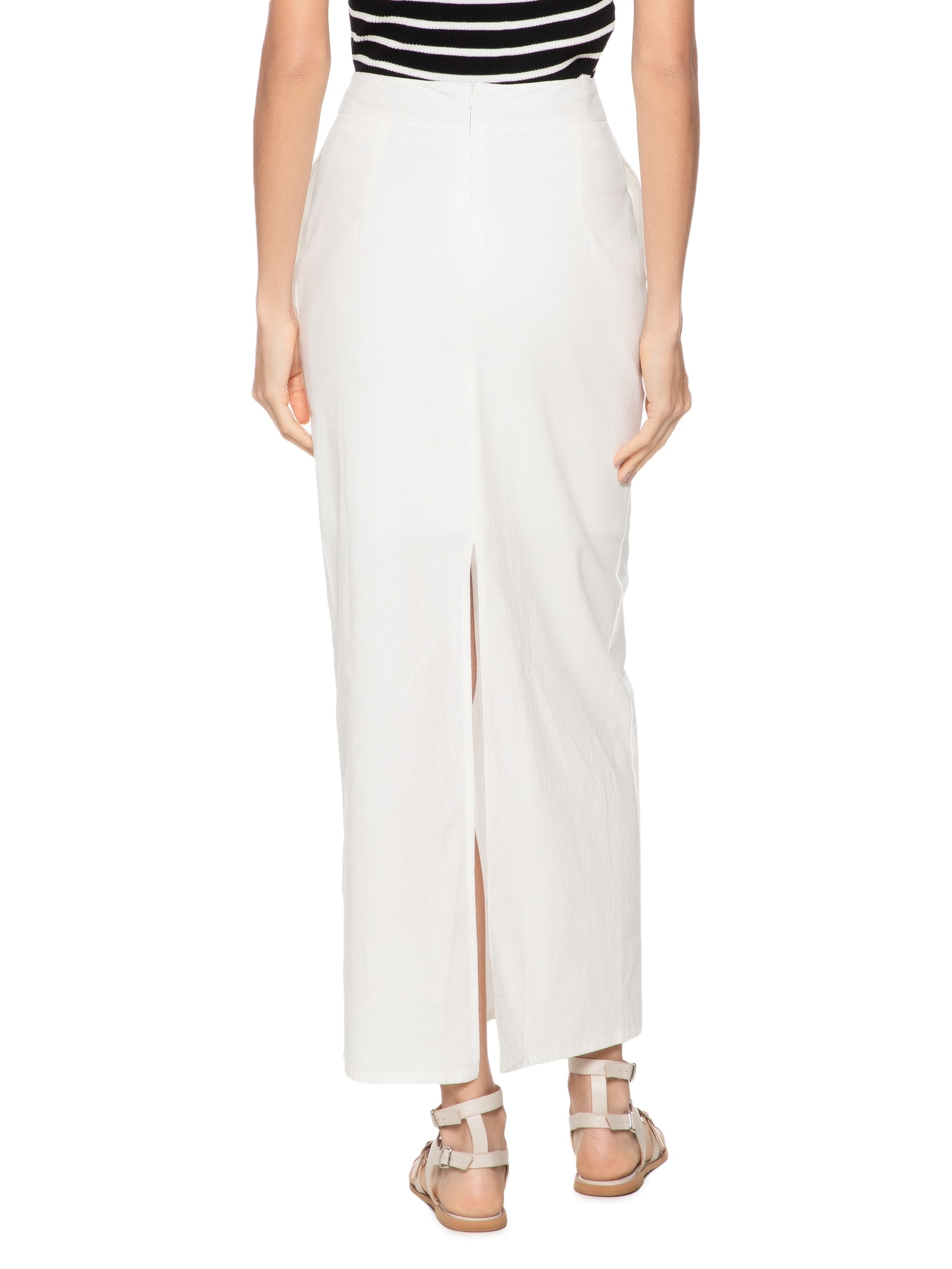 Saia Midi Com Fenda Nas Costas Off White Basiq