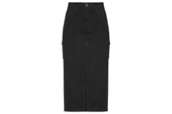 Saia Midi Com Fenda - Preto