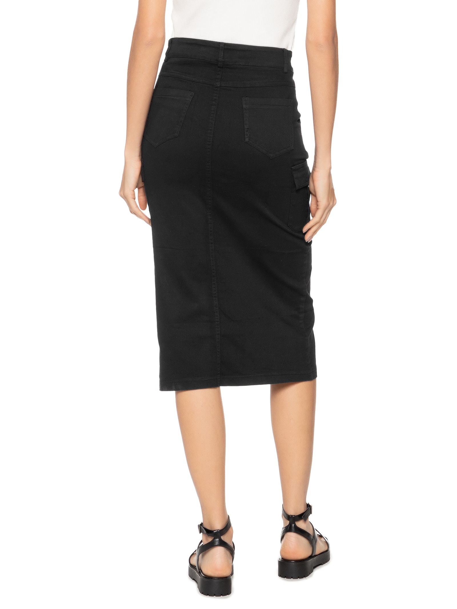 Saia Midi Com Fenda Preto Basiq