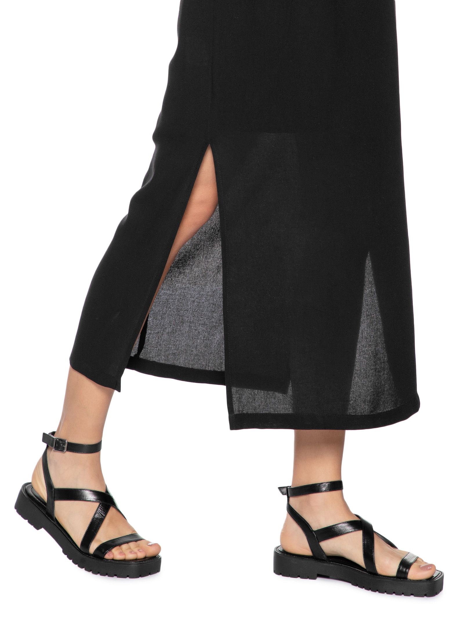 Saia Midi Com Fenda Preto  Basiq