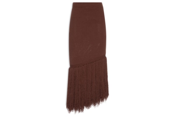 Saia Midi Com Franjas Em Tricot - Marrom