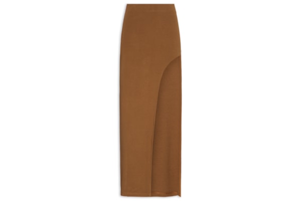 Saia Midi com Maxi Fenda - Marrom