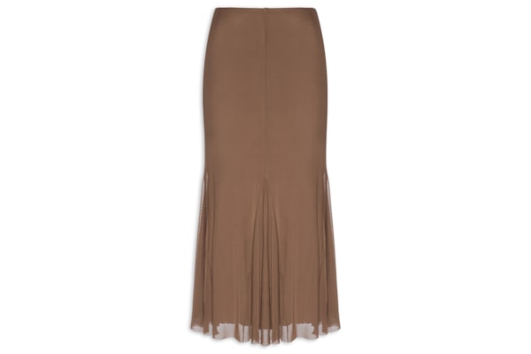 Saia Midi Com Nesgas - Marrom