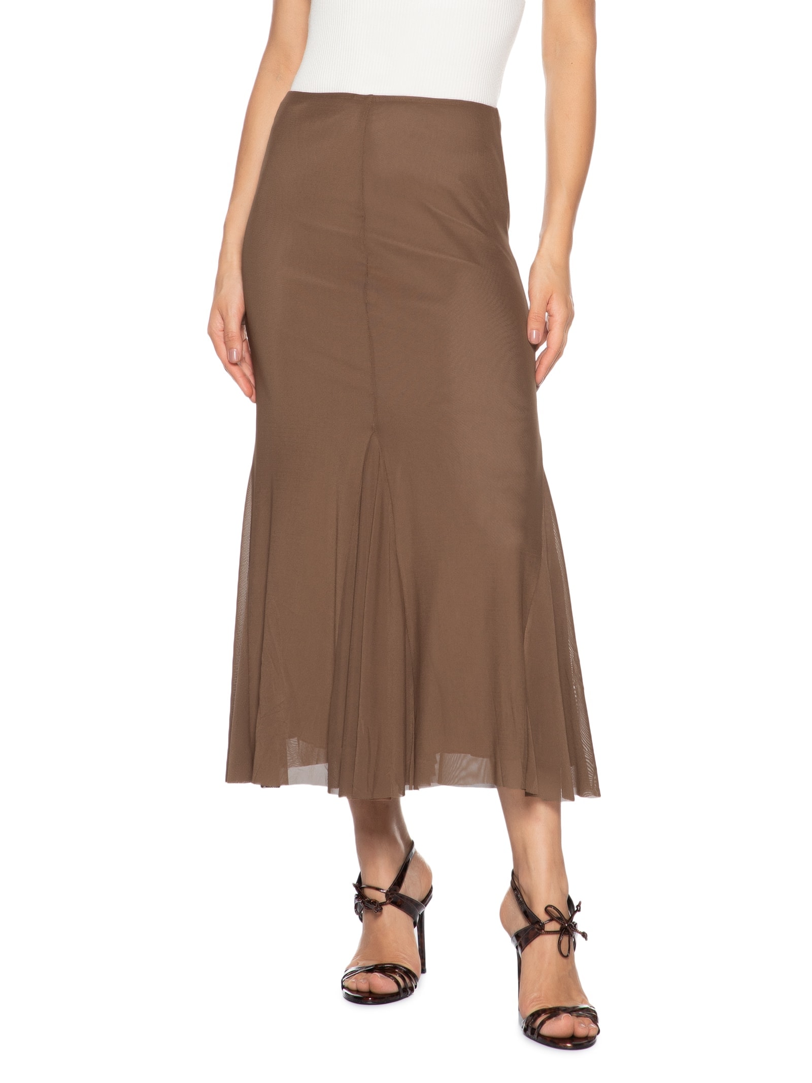 Saia Midi Com Nesgas Marrom Market 33