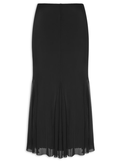 Saia Midi Com Nesgas – Preto